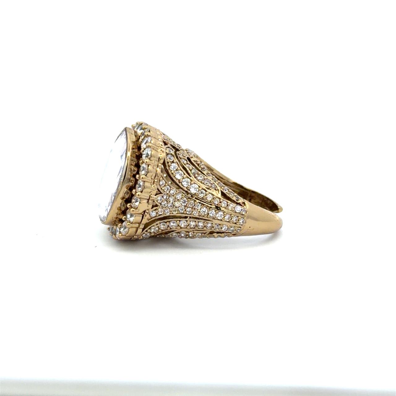Hand Carved Antique Gold Finish Statement Polki Adjustable Ring for Women