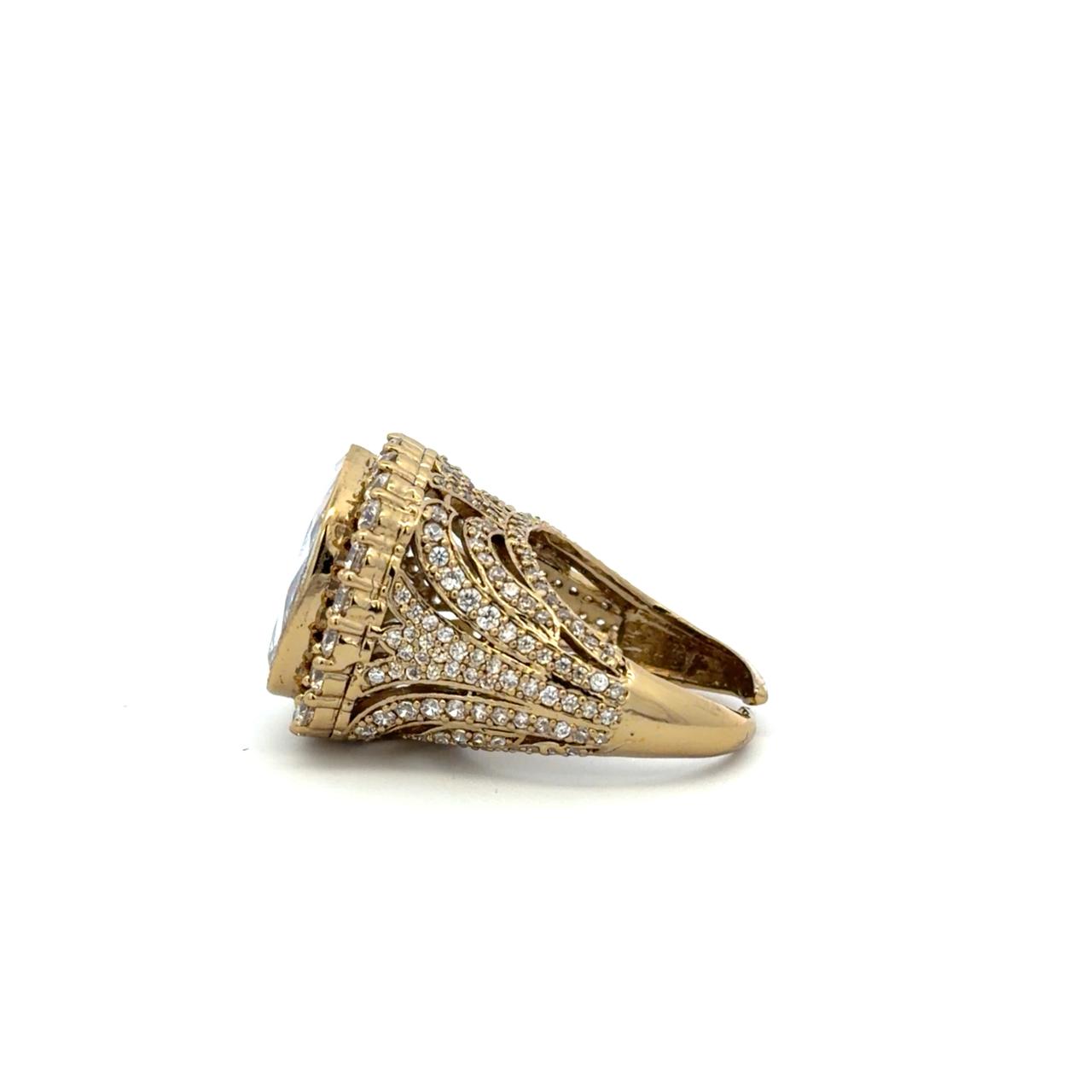 Hand Carved Antique Gold Finish Statement Polki Adjustable Ring for Women