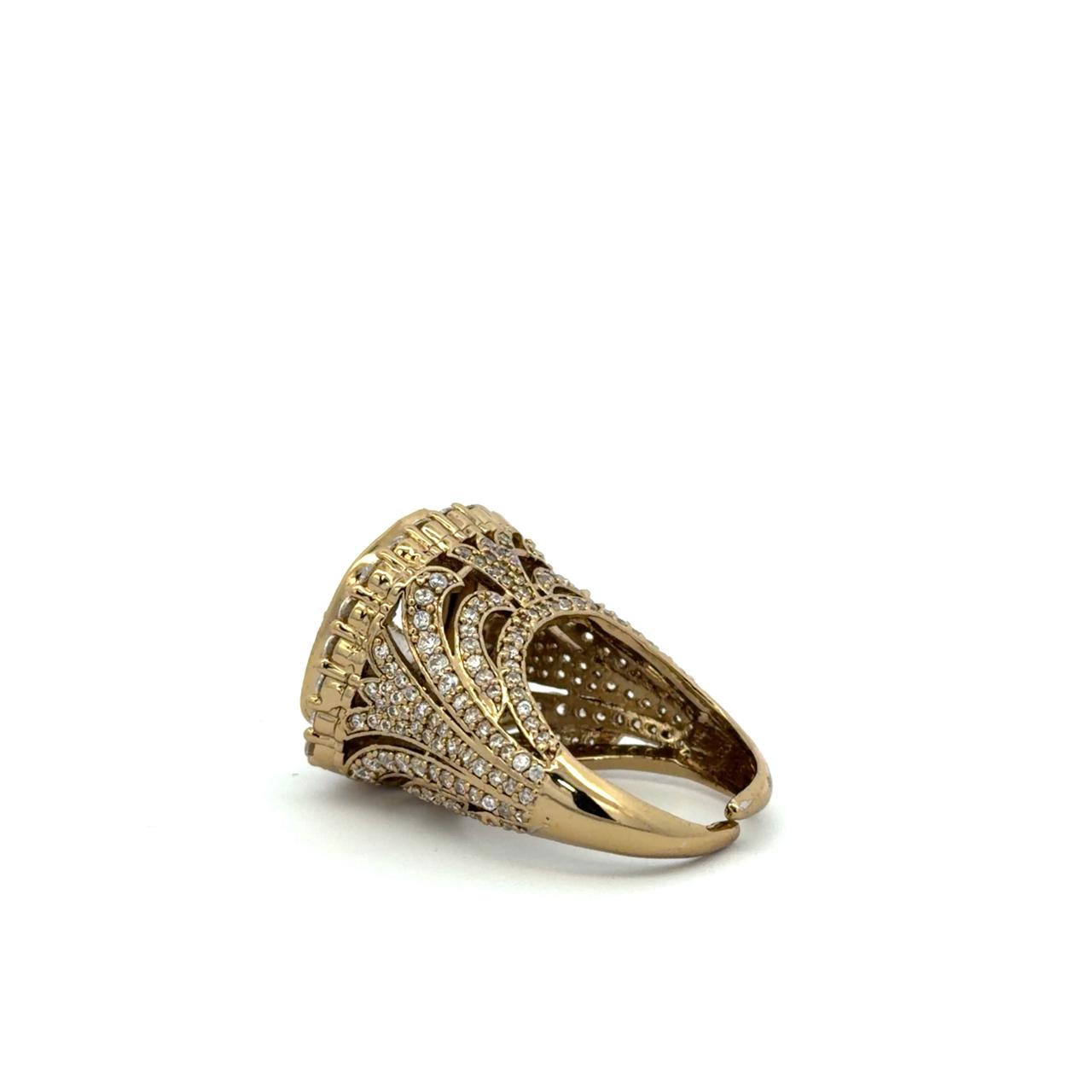 Hand Carved Antique Gold Finish Statement Polki Adjustable Ring for Women