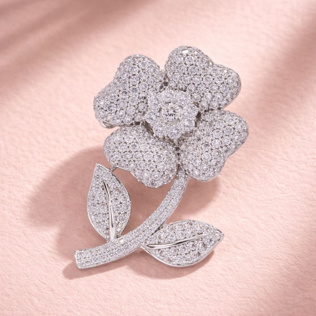 Micro Setting Diamond Studded Unisex Flower Brooch for Men and Women