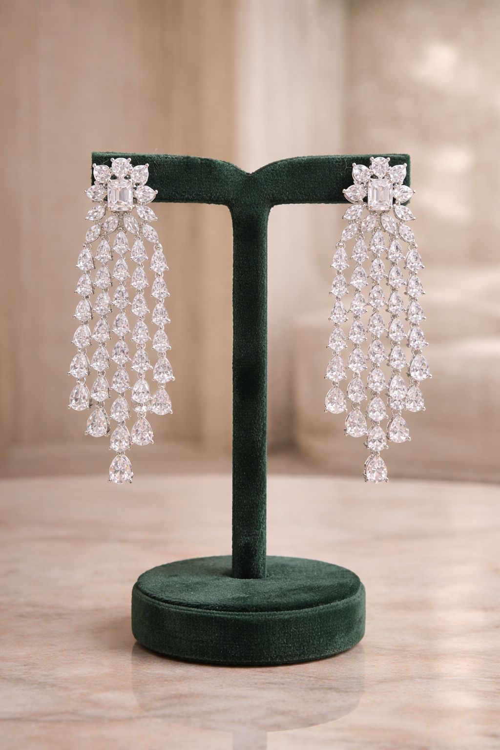 Premium American Diamond Drop Solitaire Womens Chandeliar Long Party Earrings