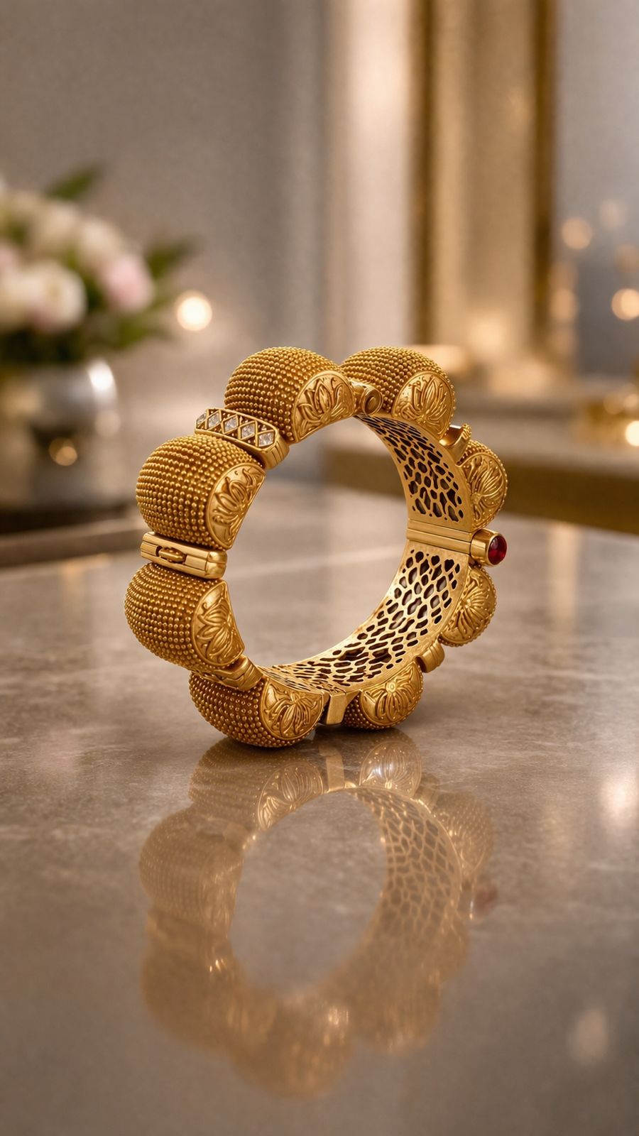 Gold Finish Traditional Rajasthani Nogri Gajra Openable Bangle