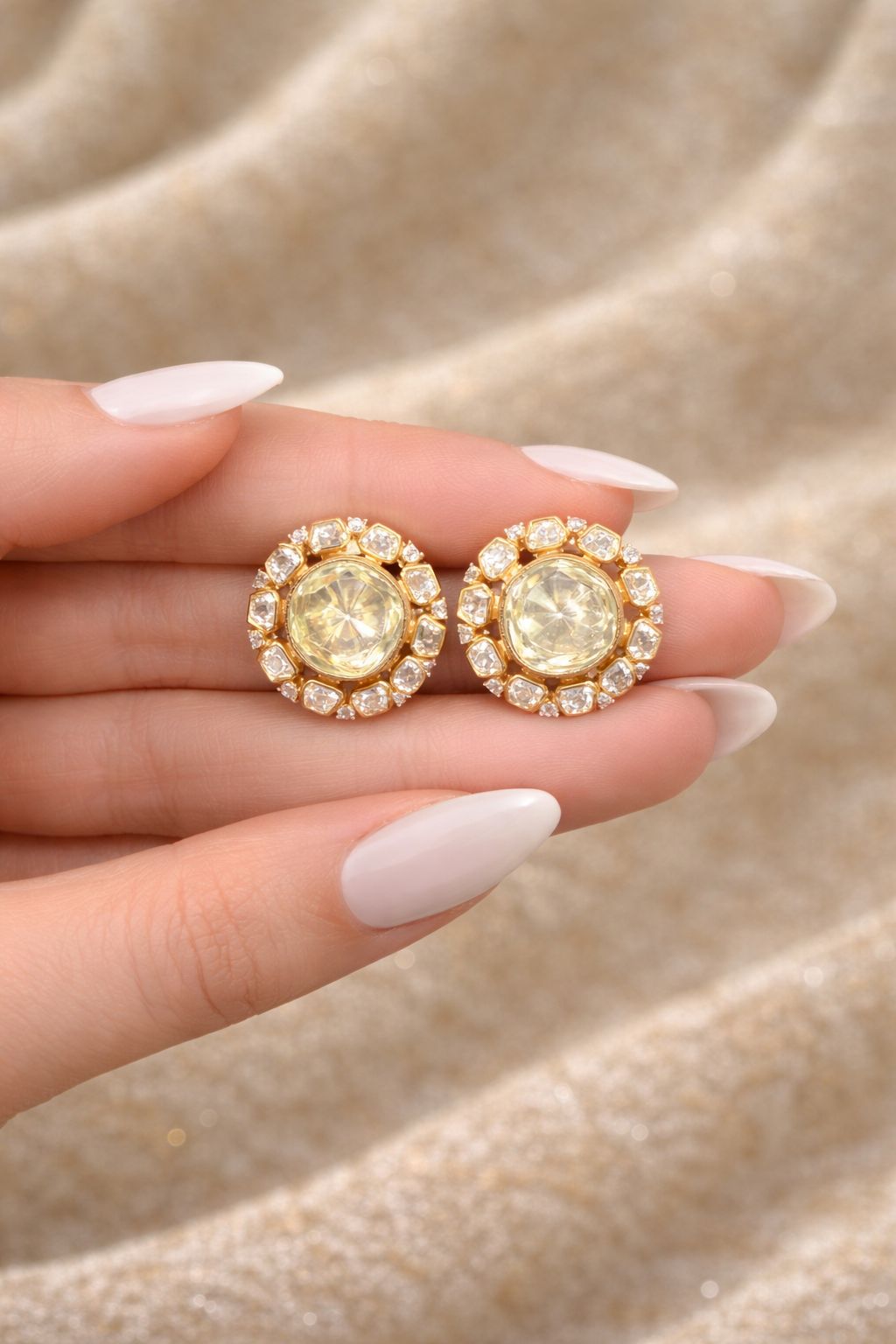Premium Gold Finish Polki Screw Back Statement Traditional Stud Earrings for Women