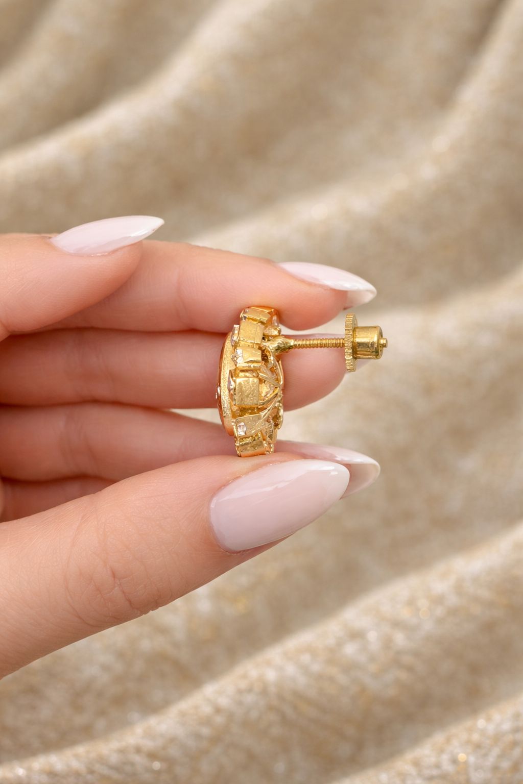 Premium Gold Finish Polki Screw Back Statement Traditional Stud Earrings for Women