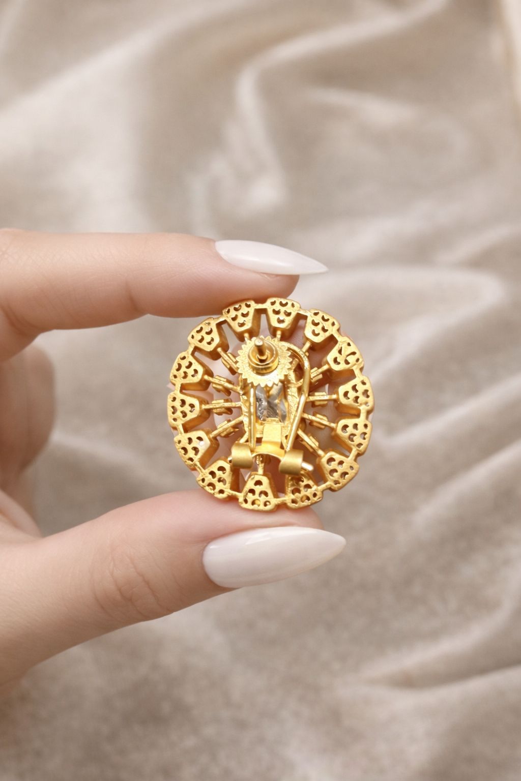 Premium Polki  Gold Finish Screw Back Traditional Stud Earrings