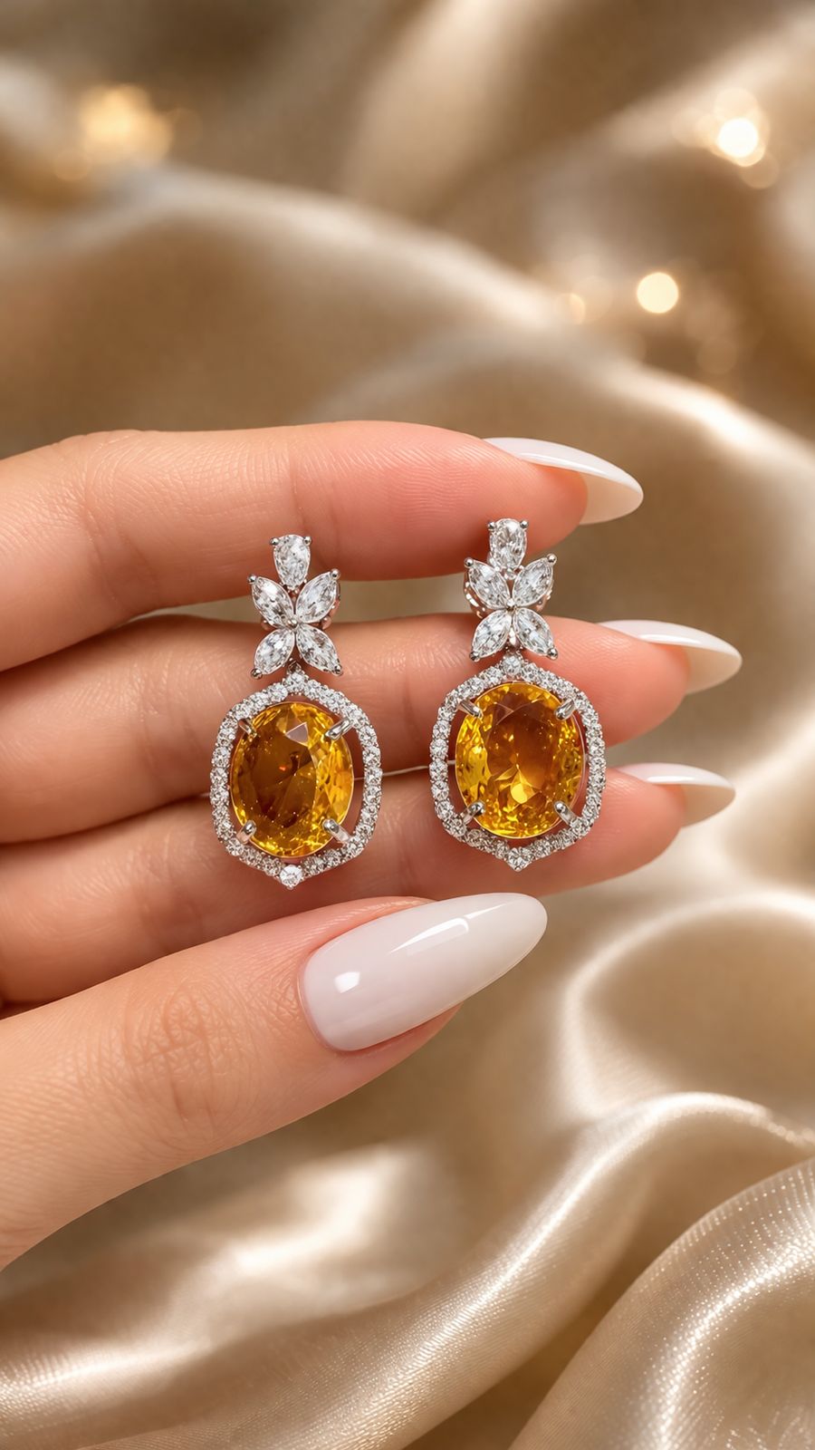 Premium Oval Yellow Diamond Women's Party Cocktail Earrings