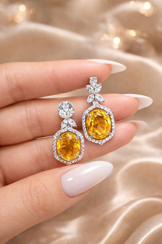 Premium Oval Yellow Diamond Women's Party Cocktail Earrings