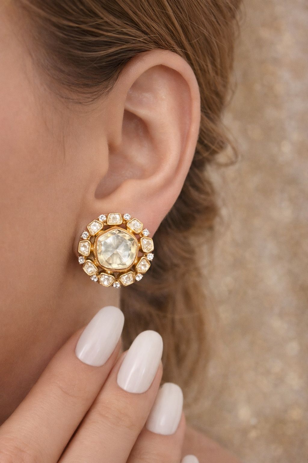 Premium Gold Finish Polki Screw Back Statement Traditional Stud Earrings for Women