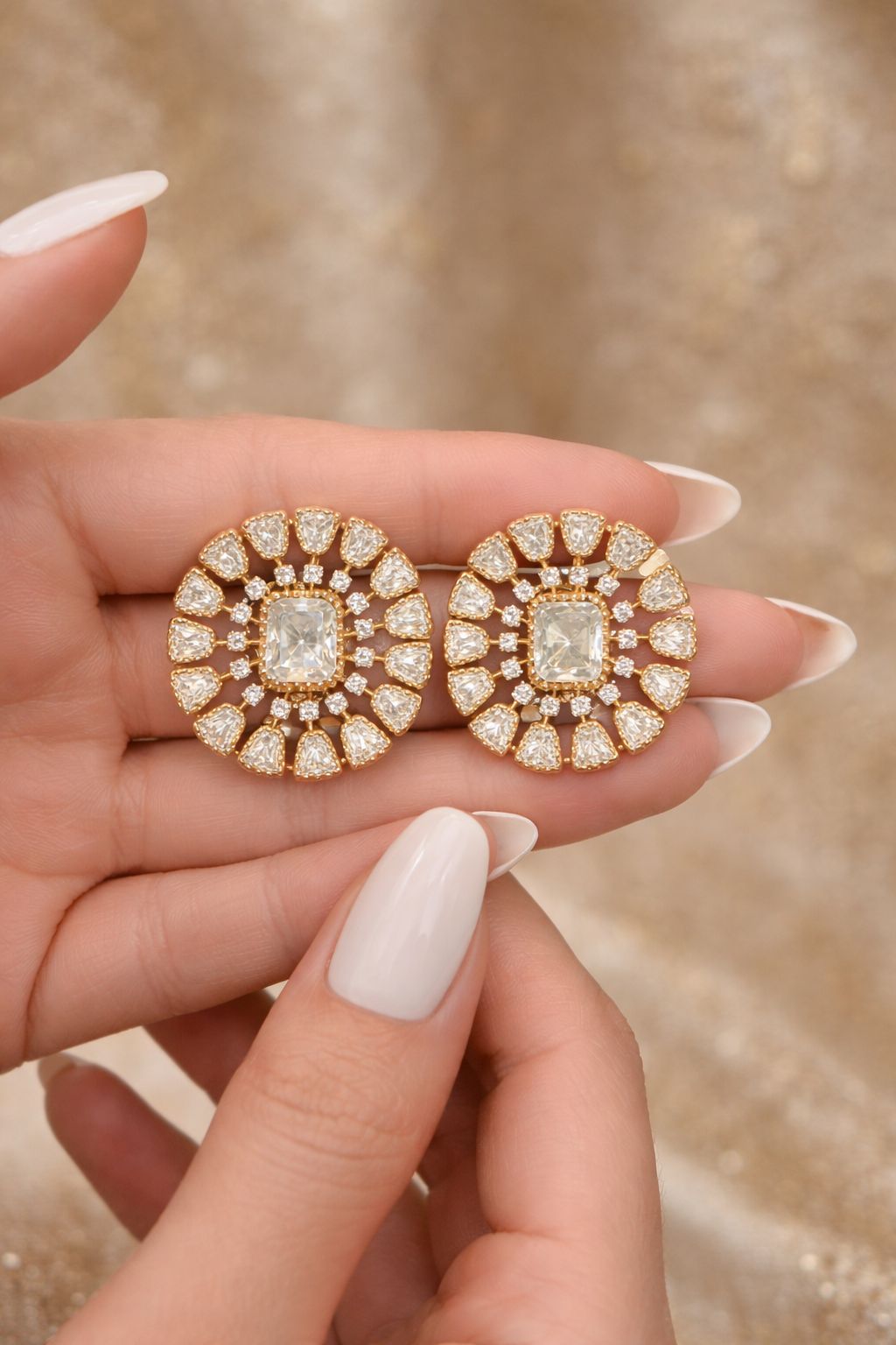Premium Polki  Gold Finish Screw Back Traditional Stud Earrings