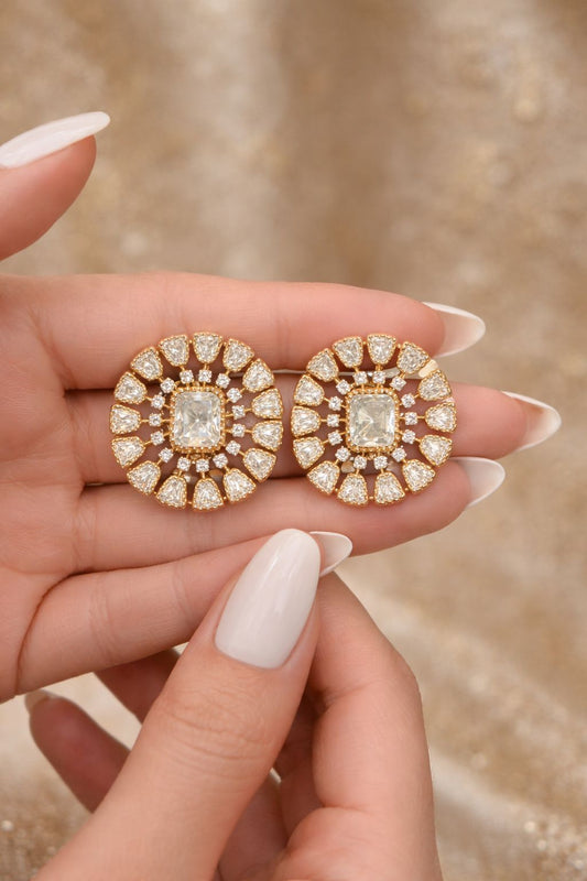 Premium Polki  Gold Finish Screw Back Traditional Stud Earrings