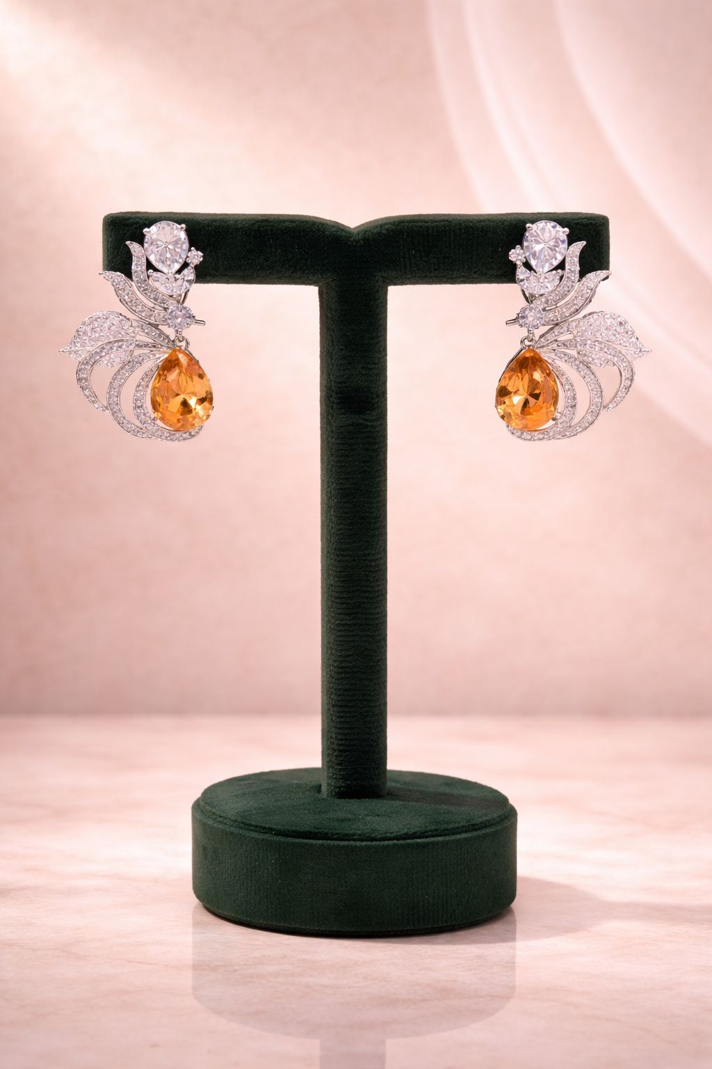Premium Drop Solitaire Citrine Fire Diamond Statement Party Earrings for Women