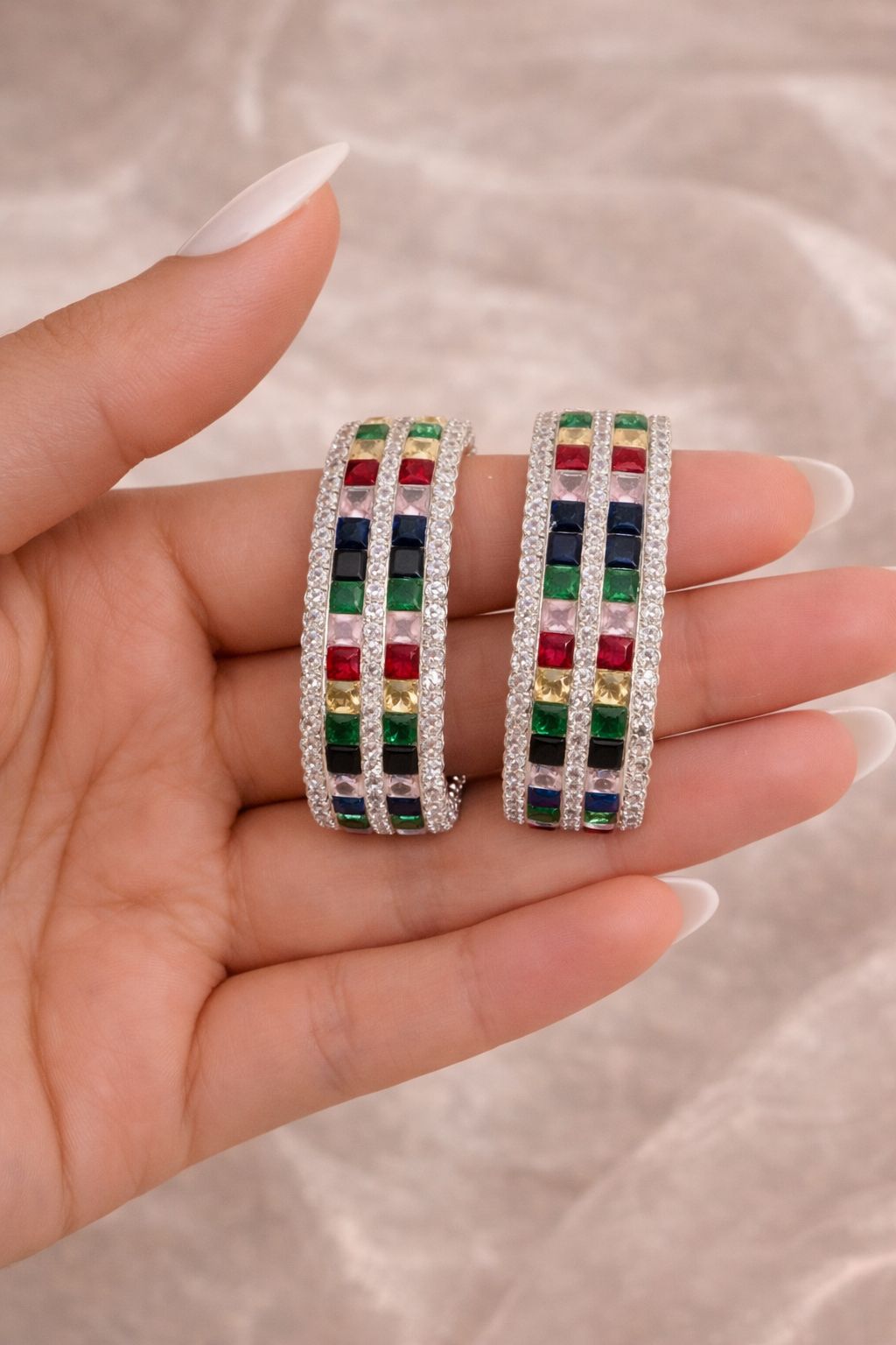 Premium Multi Coloured Diamond Chunky Party Hoop Earrings for Women