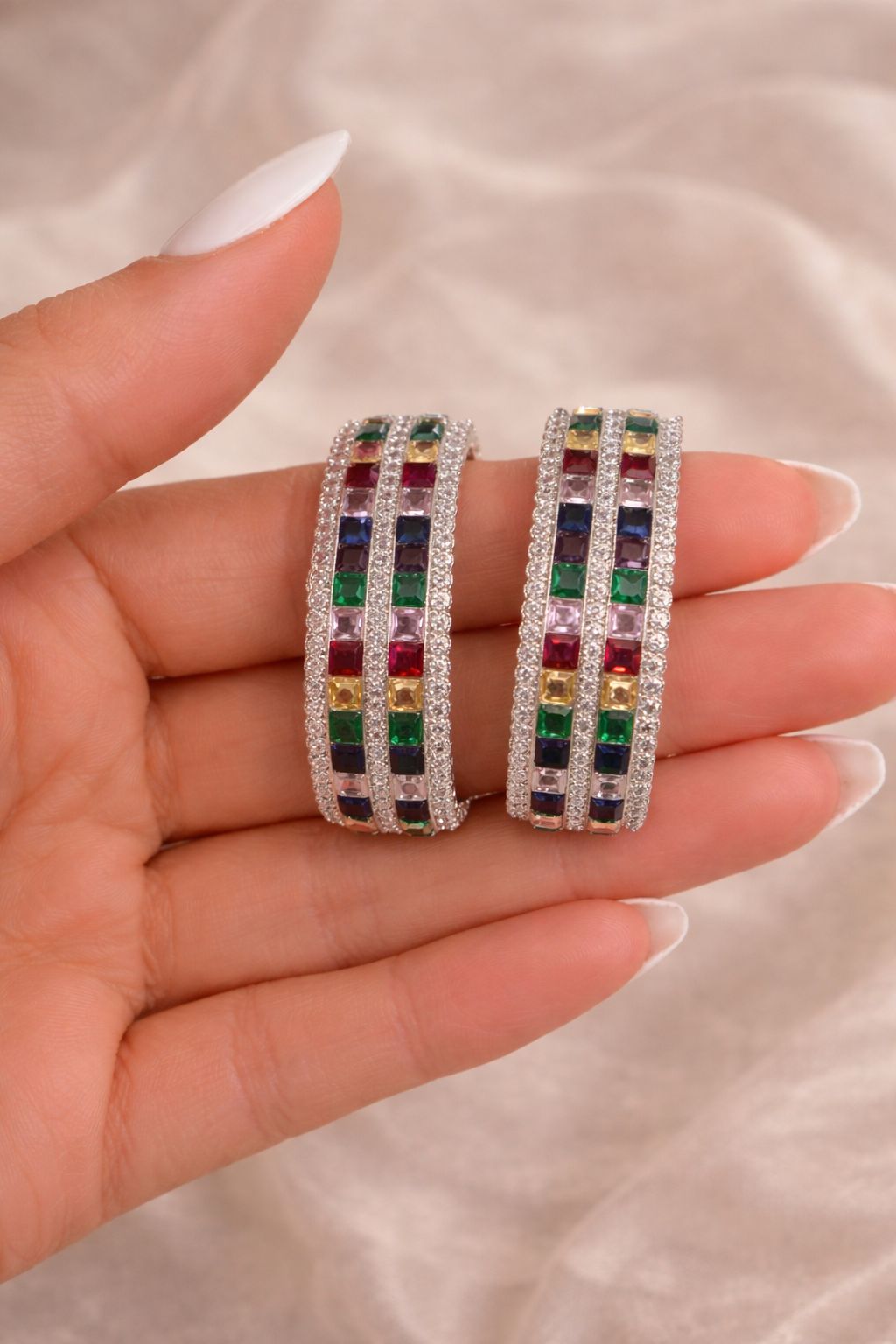 Premium Multi Coloured Diamond Chunky Party Hoop Earrings for Women