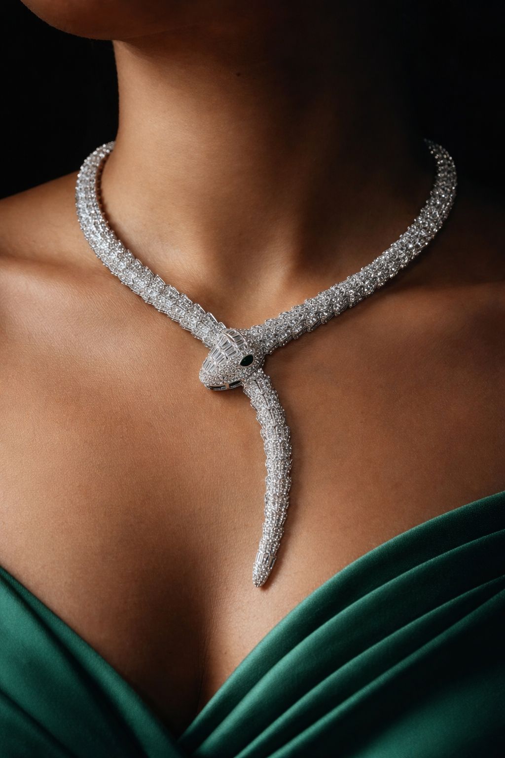 Premium Necklace with Micro Setting Diamonds and Emerald Eye Detailing