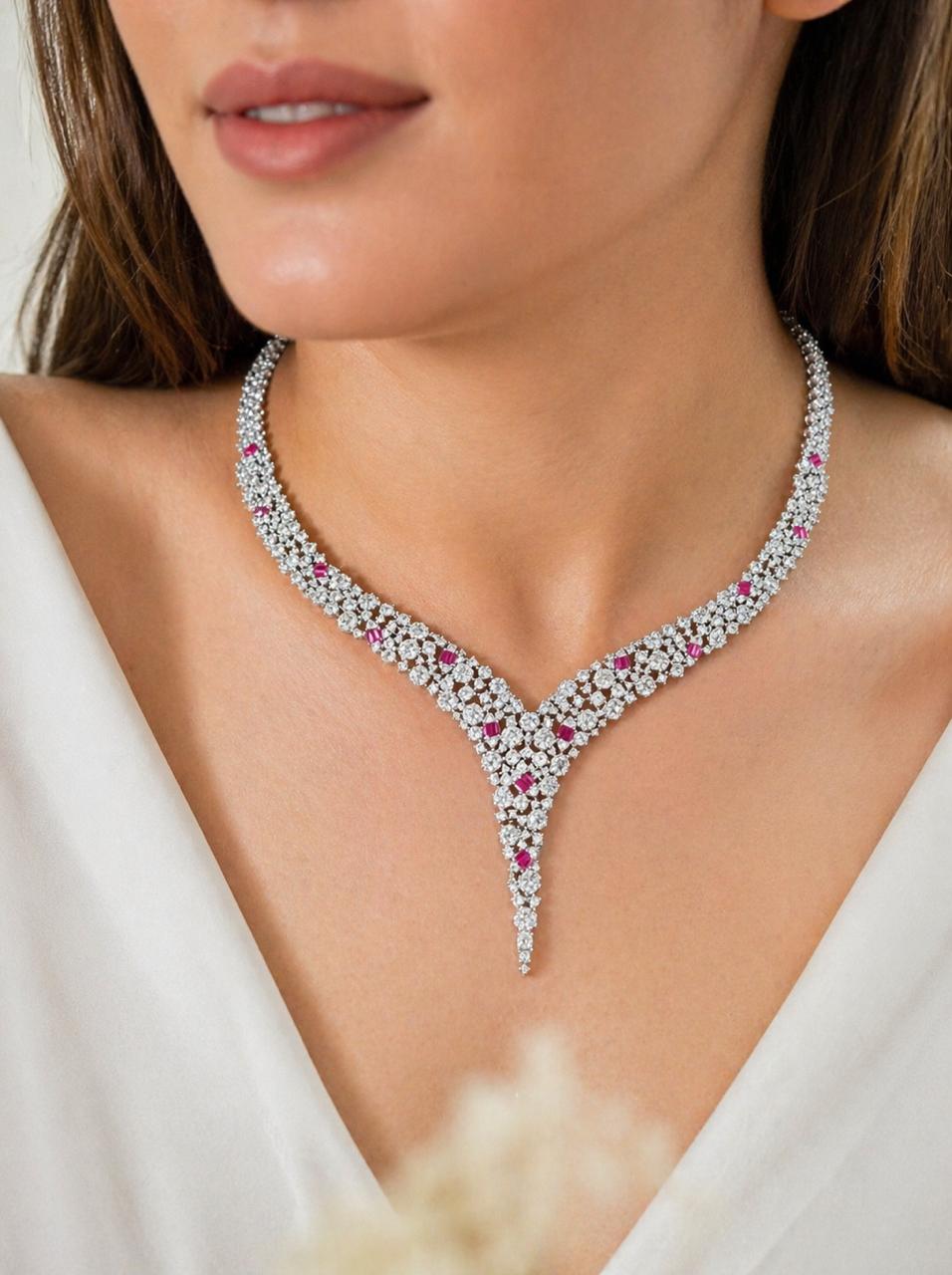 Premium Classic Ruby Cocktail Necklace Set for Women with Statement Earrings