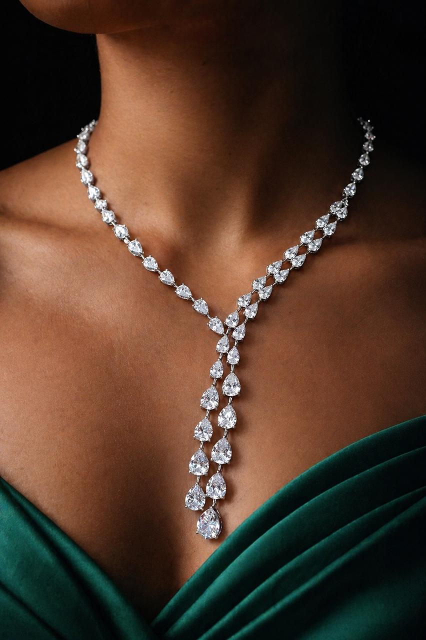 Premium Drop Diamond Solitaire Cocktail Statement Necklace Set for Women