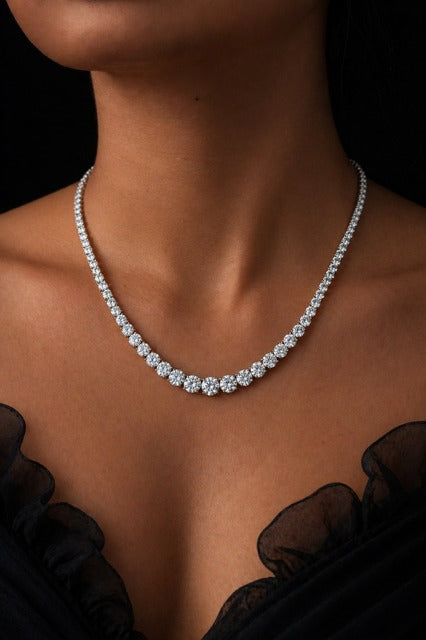 Premium Classic Pointer Solitaire Single Line Necklace Set in White Gold Finish