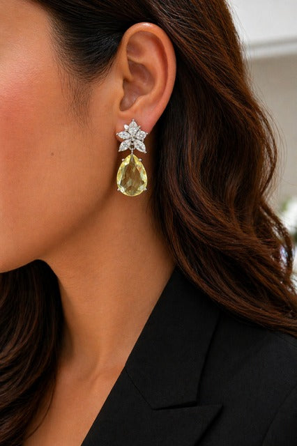 Premium Yellow Drop Diamond and Multi Solitaire Womens Party Earrings