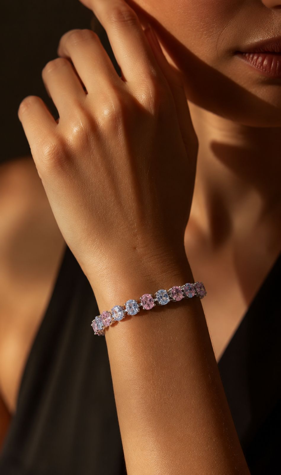 Pink and White Diamond Oval Cut Solitaire Anti Tarnish Tennis Bracelet for Women