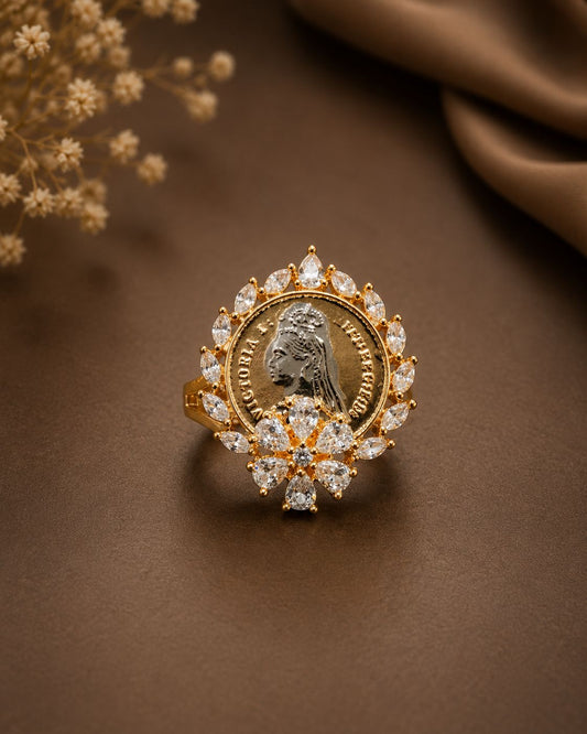 Gold Finish Ginni Gold Coin Adjustable Ring ( Fits All Sizes )