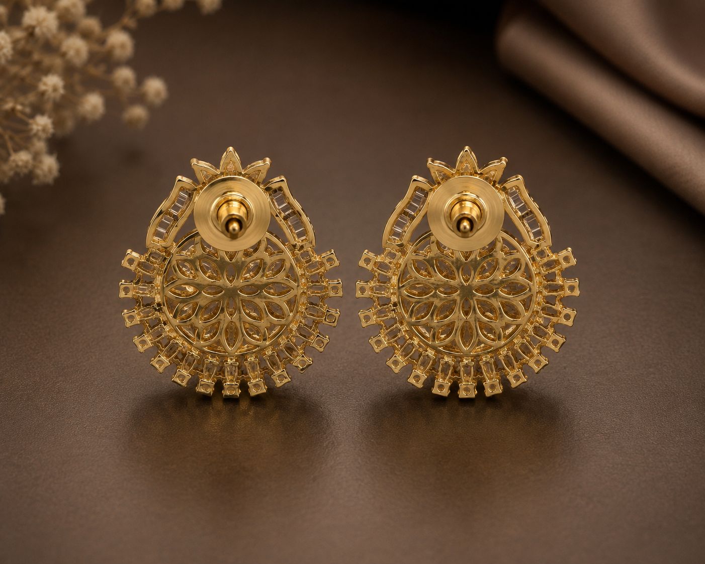 Gold Finish Ginni Gold Coin Earrings with CZ Diamonds