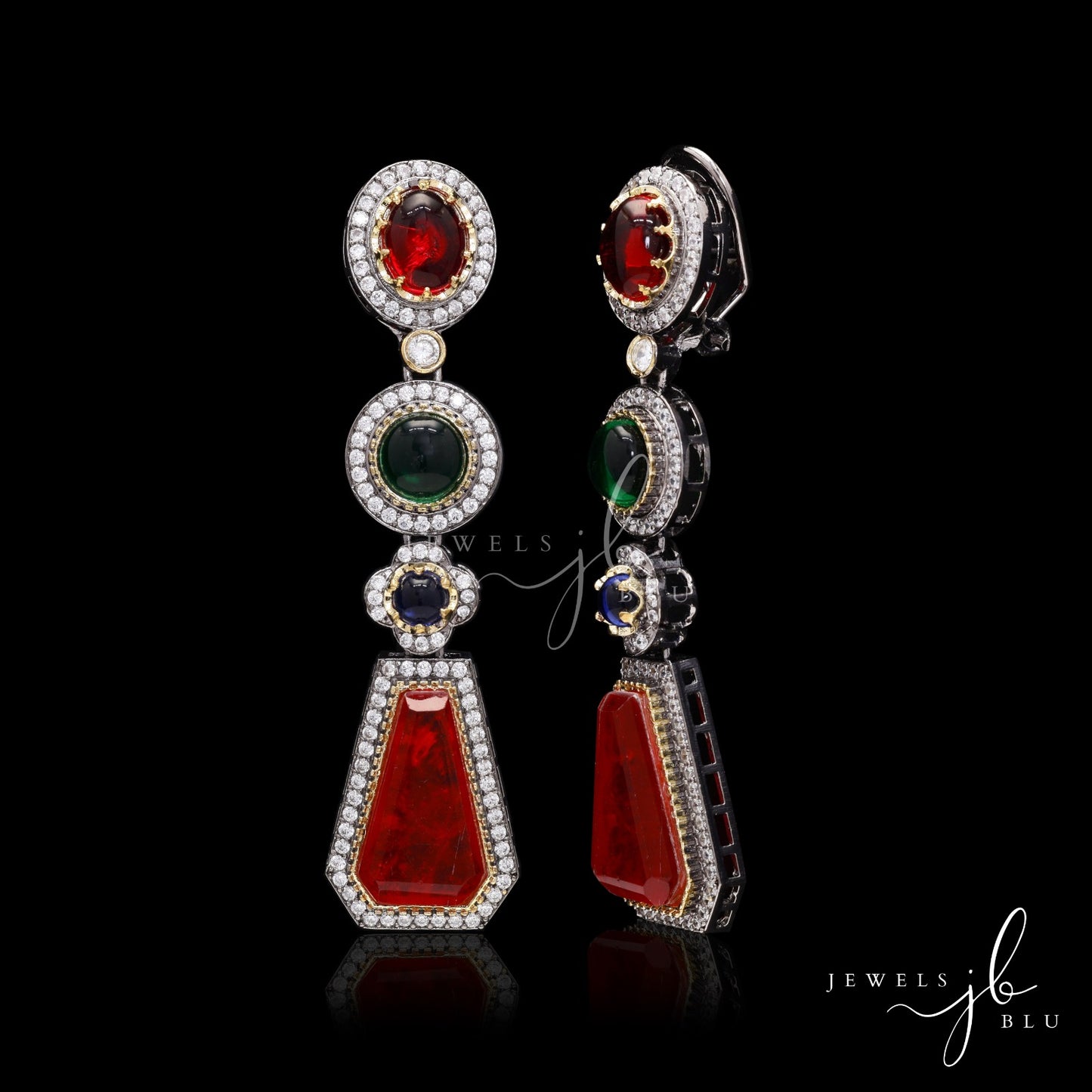 Tri Colour Polki Ratna Ethnic Earrings