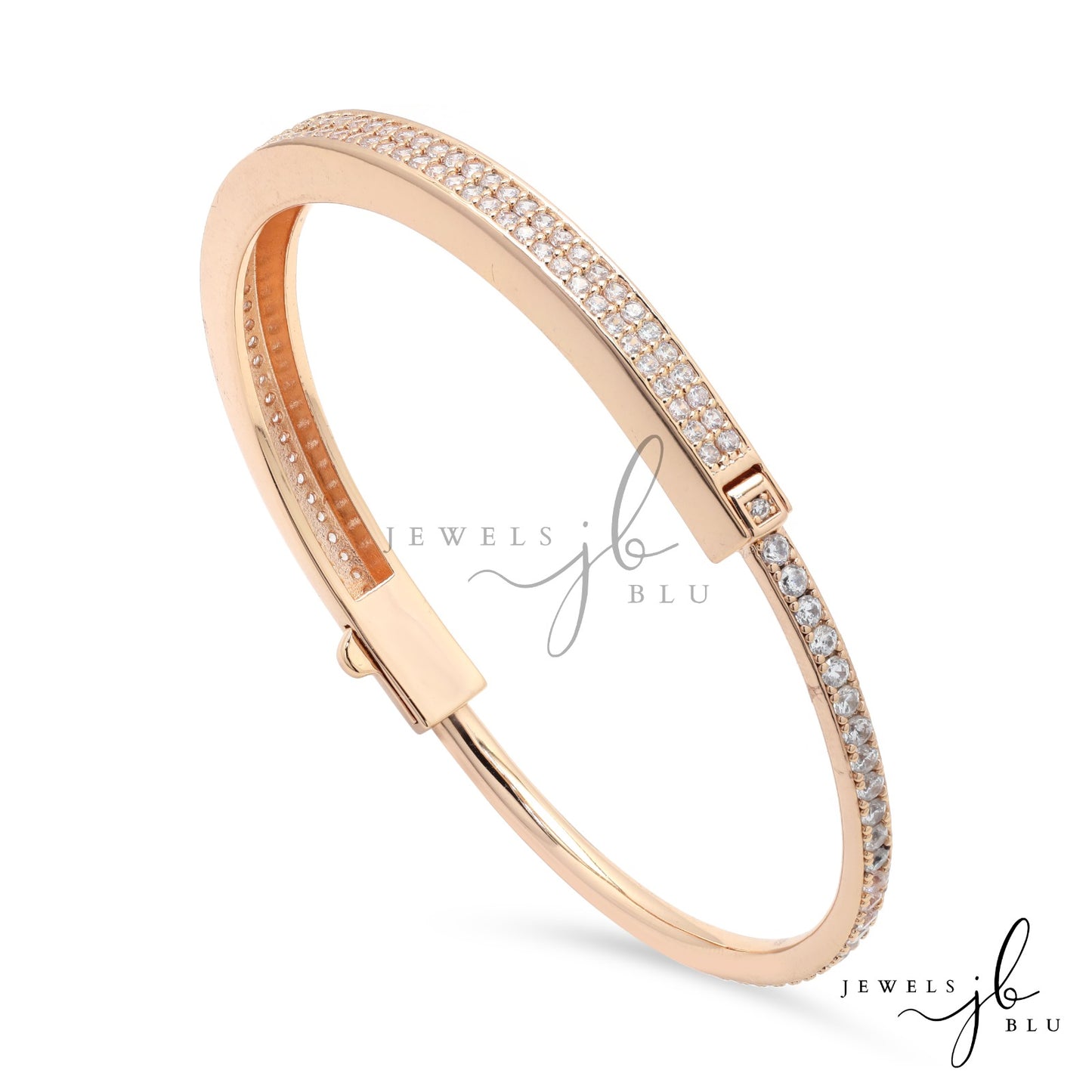 Premium Rose Gold Luxury Brand Inspired American Diamond Micro Setting Helly Openable Bracelet