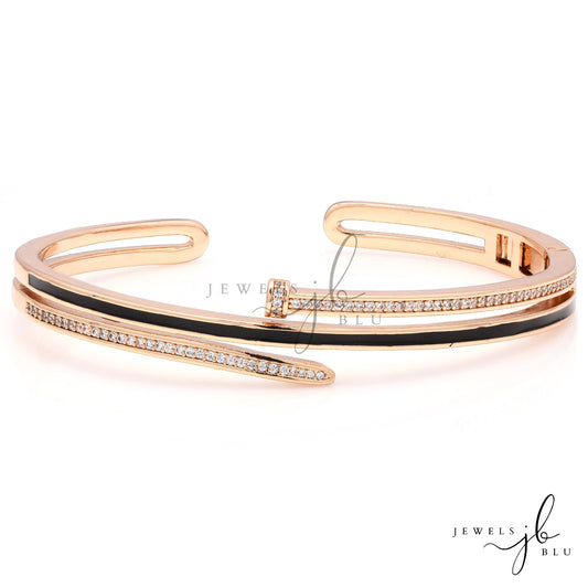 Premium Rose Gold Finish Three Line Nexa Openable Bracelet with Black Enamel Detailing