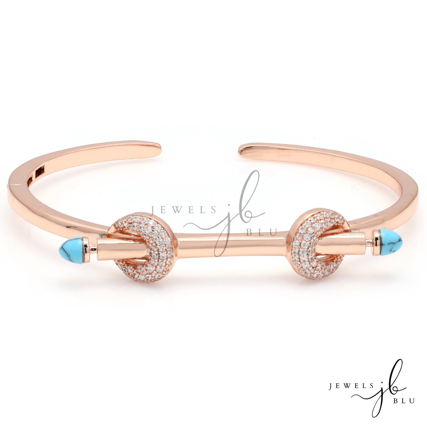 Premium Luxury Brand Inspired Rose Gold Openable Bracelet with Blue Enamel Detailing