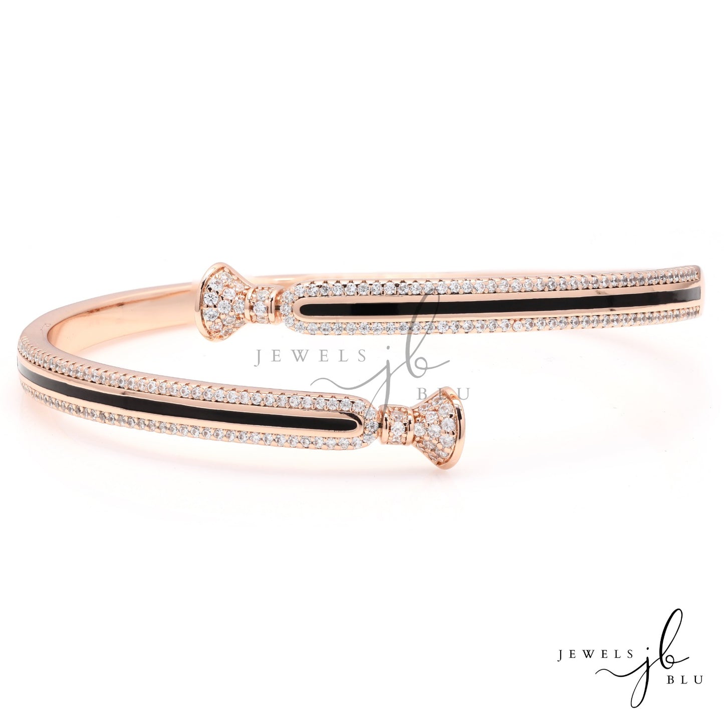 Premium Rose Gold Finish Suzy Openable Bracelet with Black Enamel Detailing