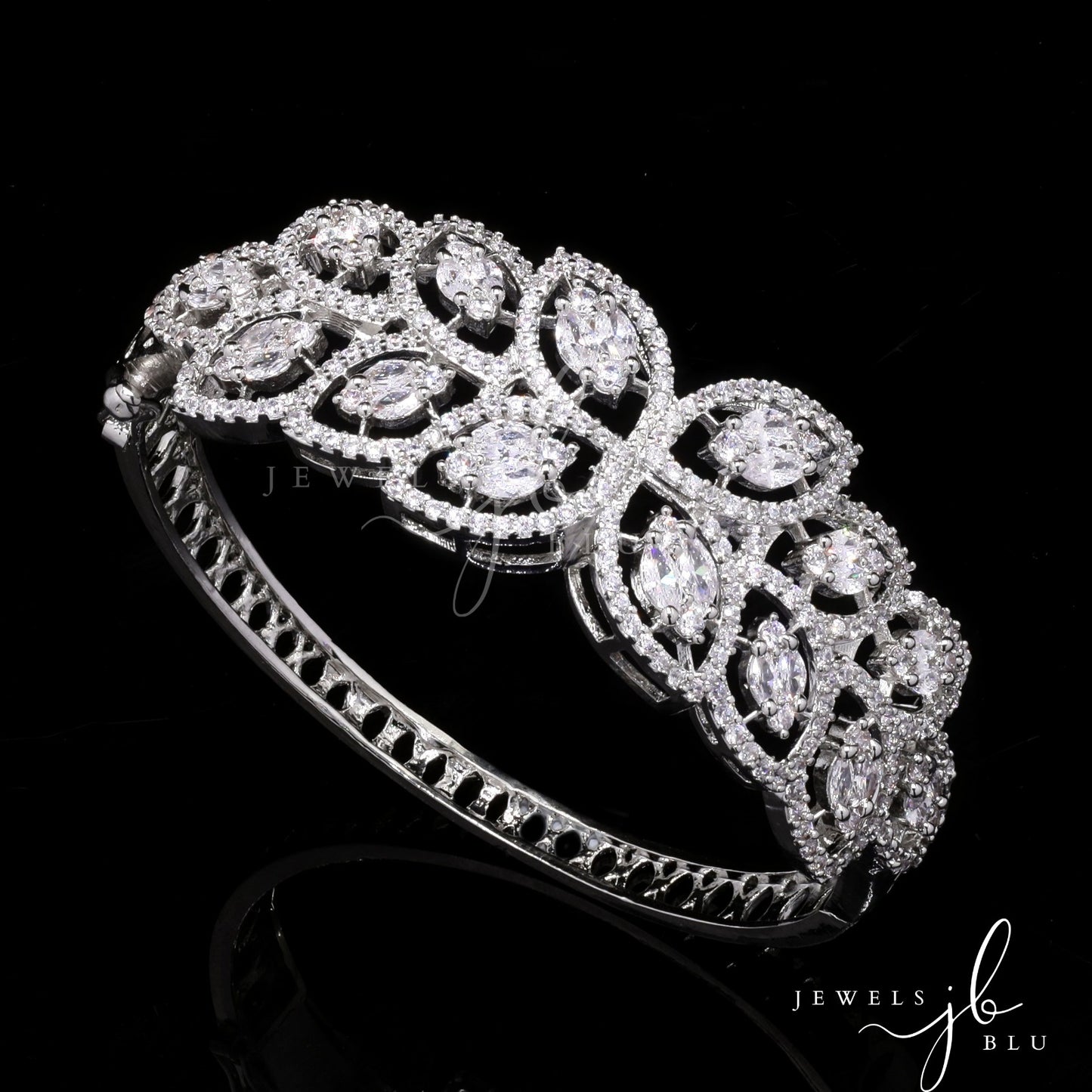 Marquise and Round Diamond Cluster Gizelle Statement Openable Kada Bracelet