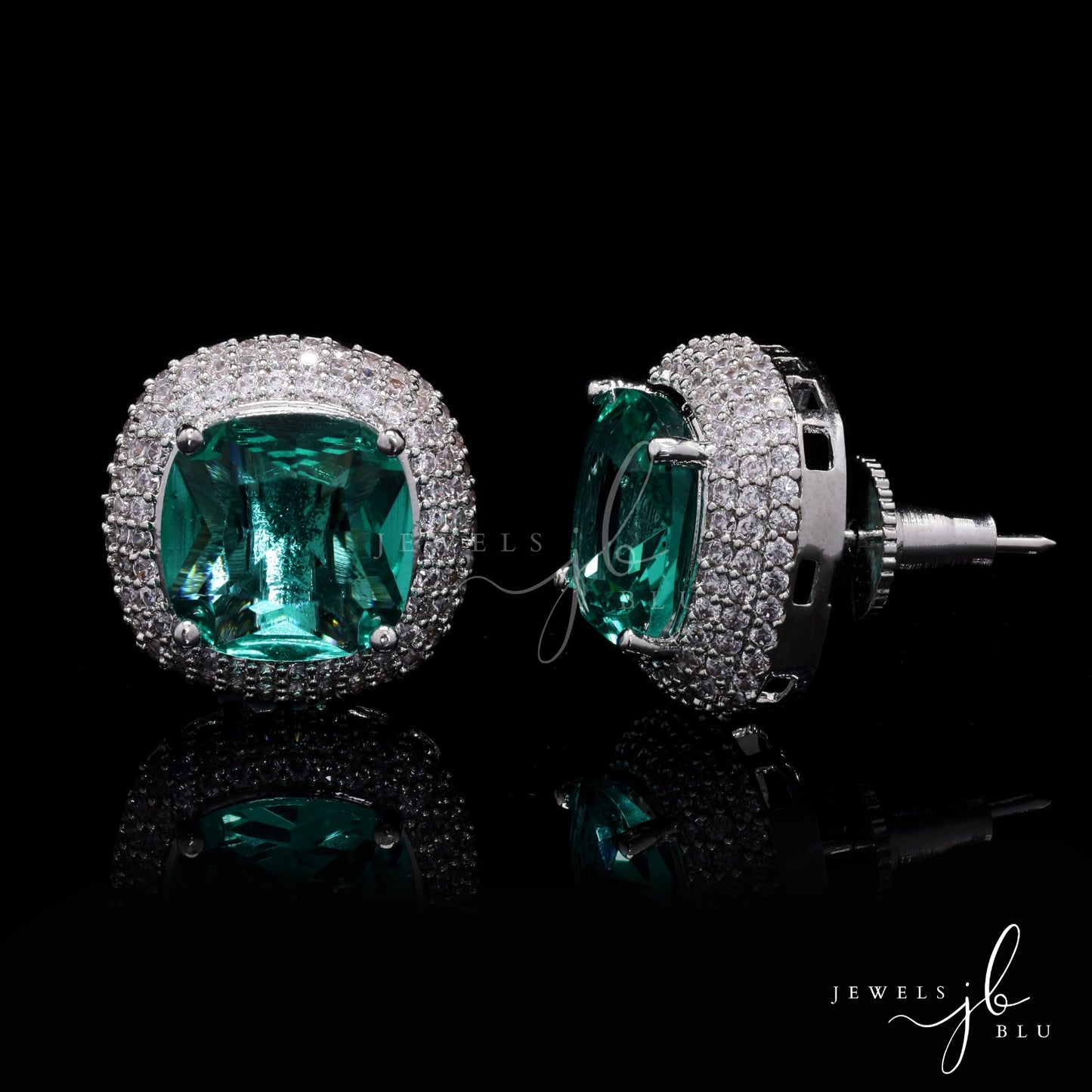 American Diamond and Hydro Emerald Savy Statement Studs