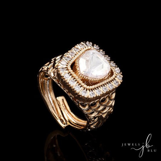 Gold Finish Polki Sawari Adjustable Ring