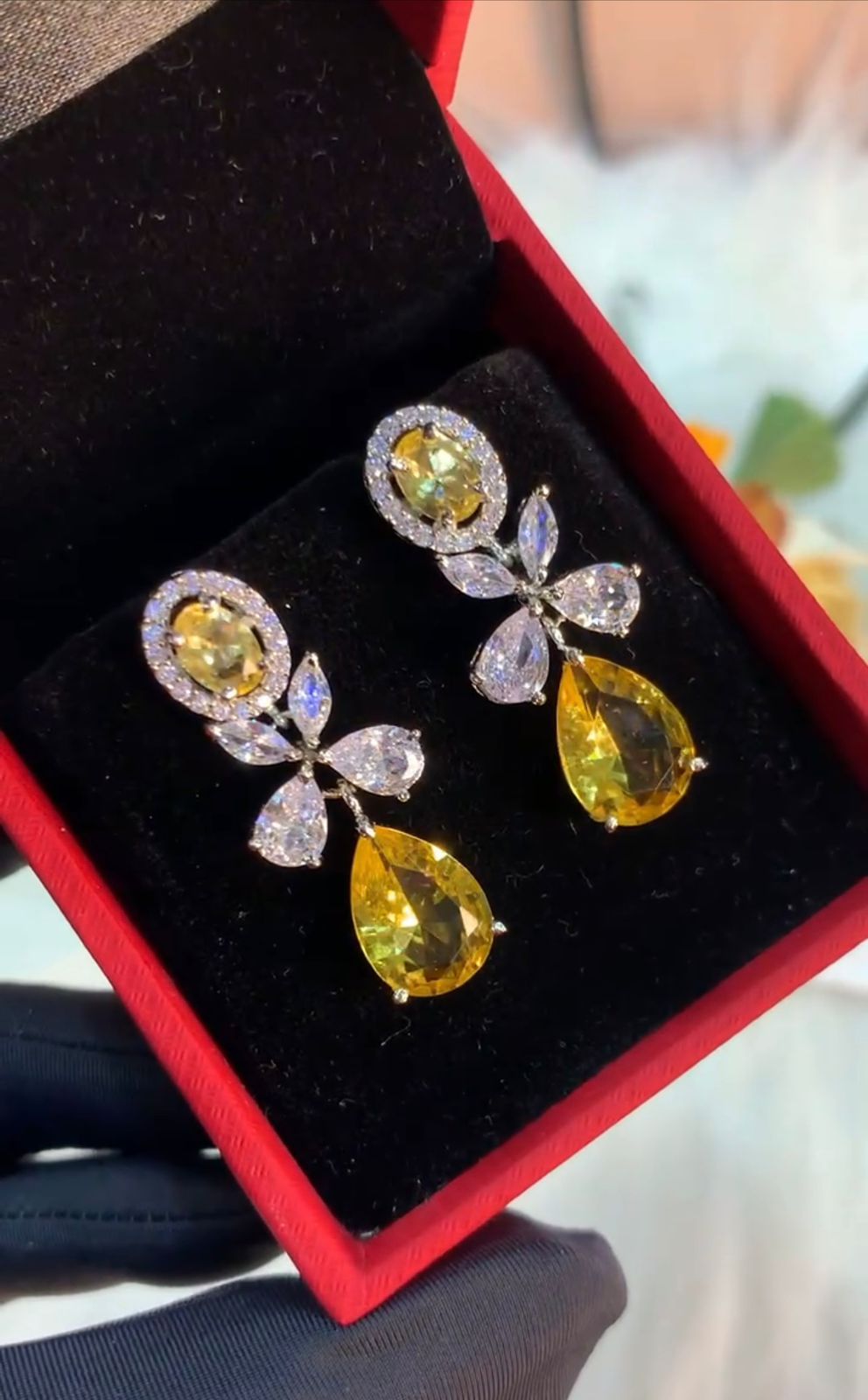 Alloha Diamond Yellow Crystal Diva Danglers Earrings