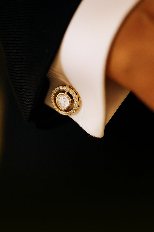 Mens Polki Diamond Adara Gold Finish Cuff Link Pair