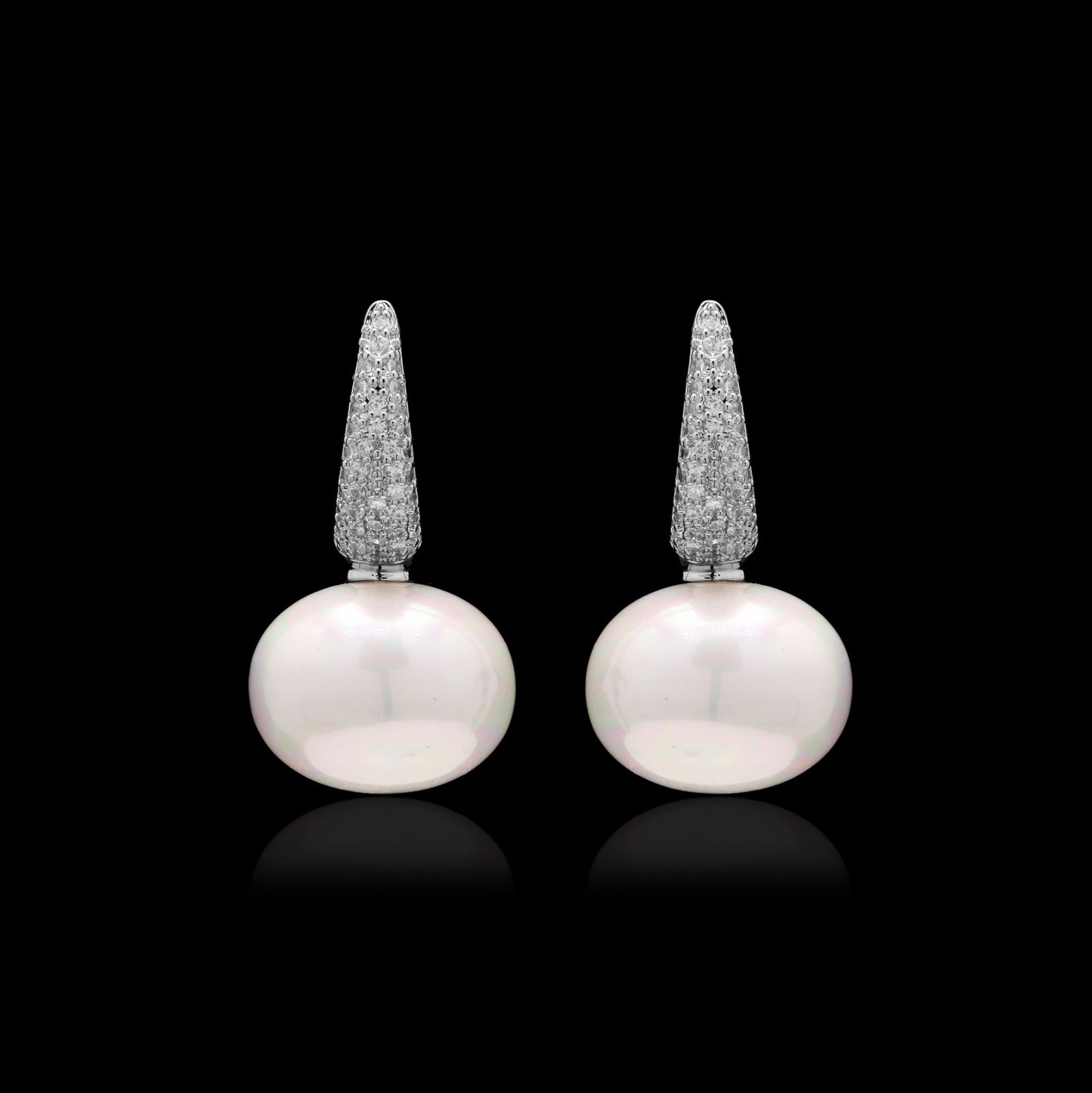 Metallic Fresh Water Pearl White Finish Huggie Earrings with Micro Setting American Diamonds