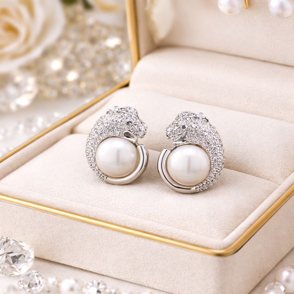 American Diamond Studded Jaguar Anti Tarnish Studs