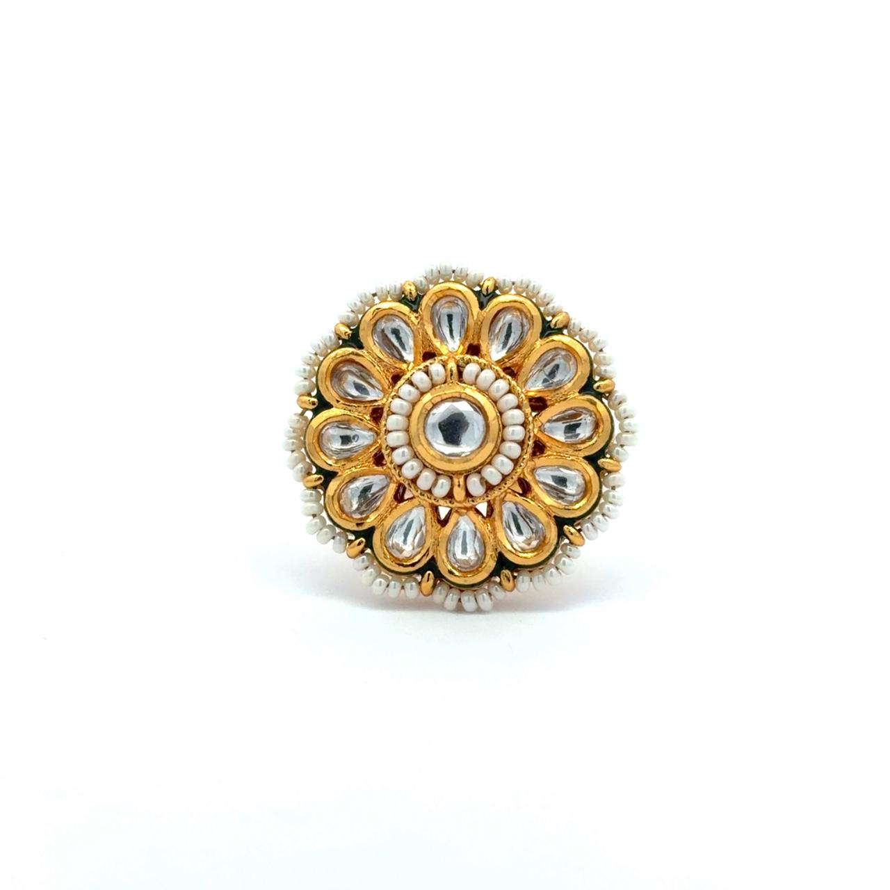 Polki Antara Pearl Adjustable Ring ( Fits all Sizes )