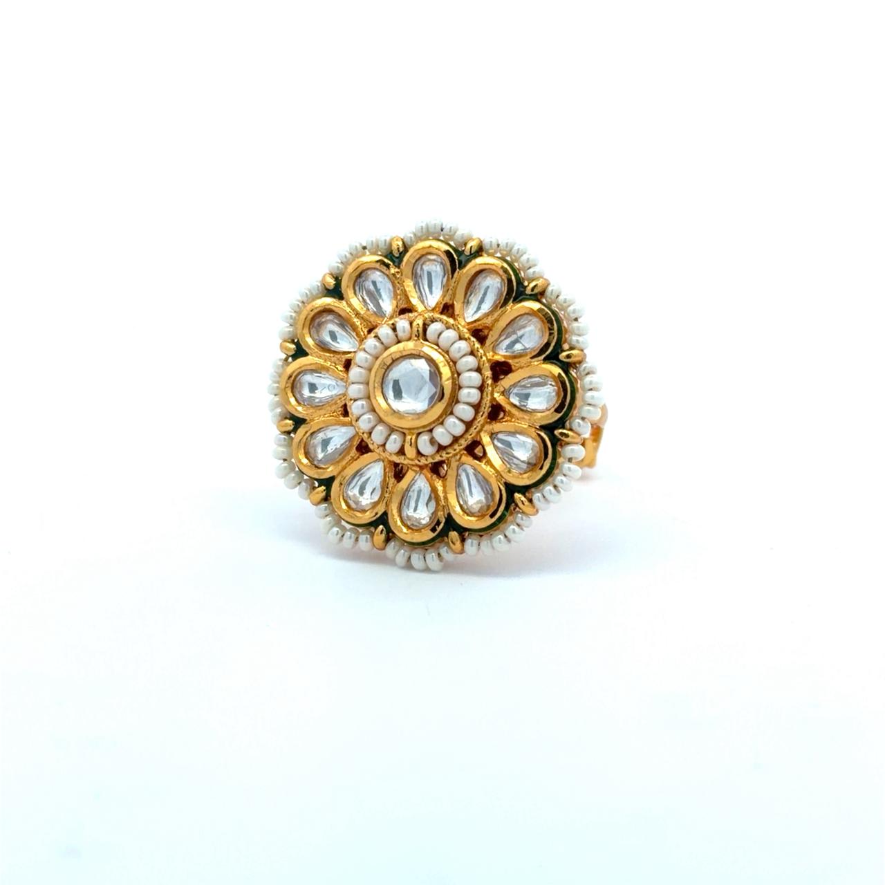 Polki Antara Pearl Adjustable Ring ( Fits all Sizes )