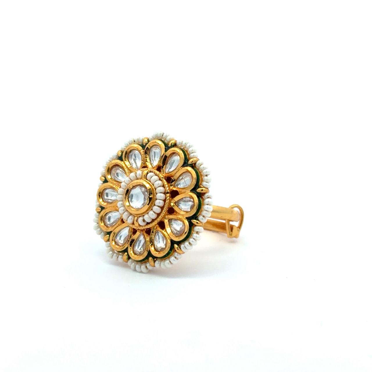 Polki Antara Pearl Adjustable Ring ( Fits all Sizes )