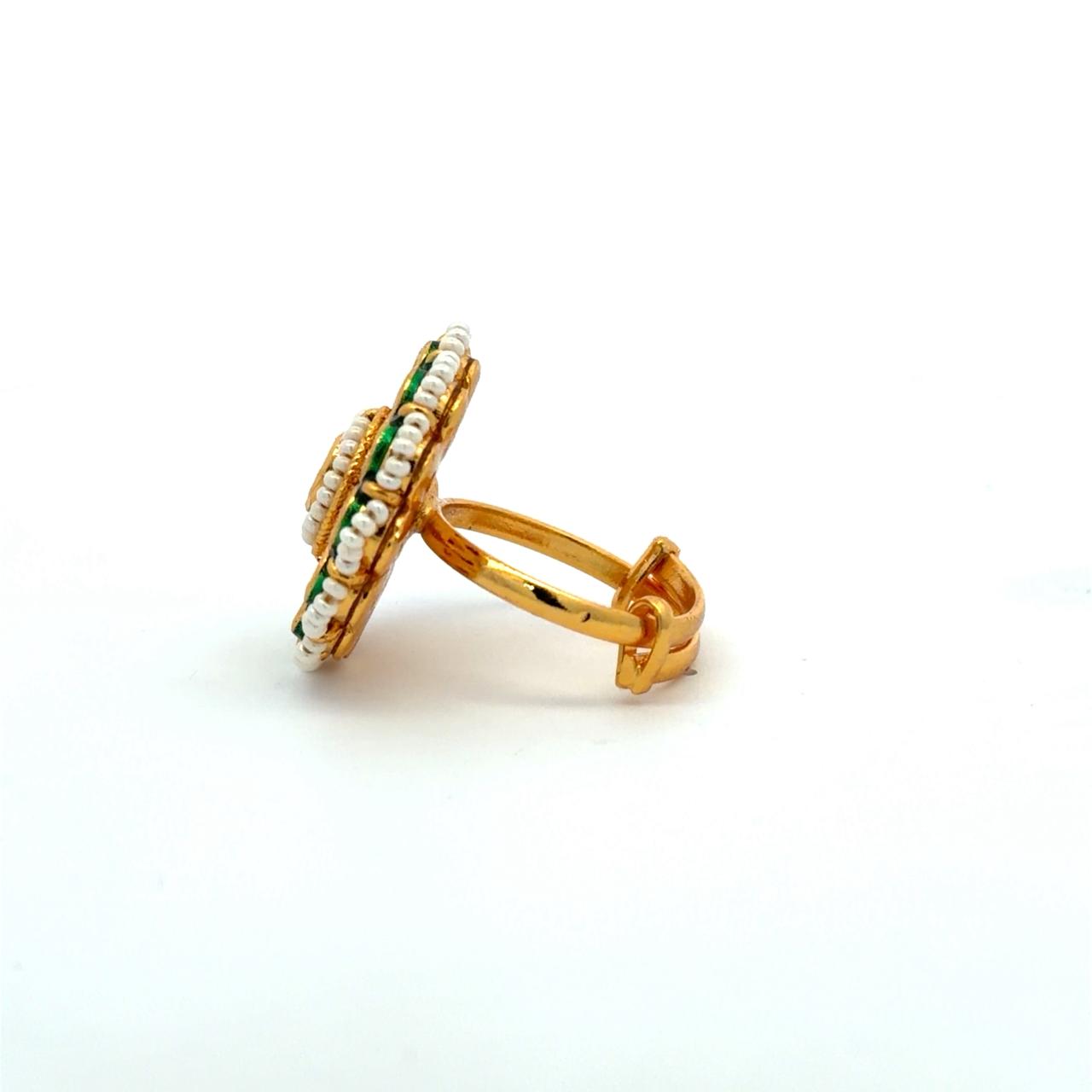 Polki Antara Pearl Adjustable Ring ( Fits all Sizes )