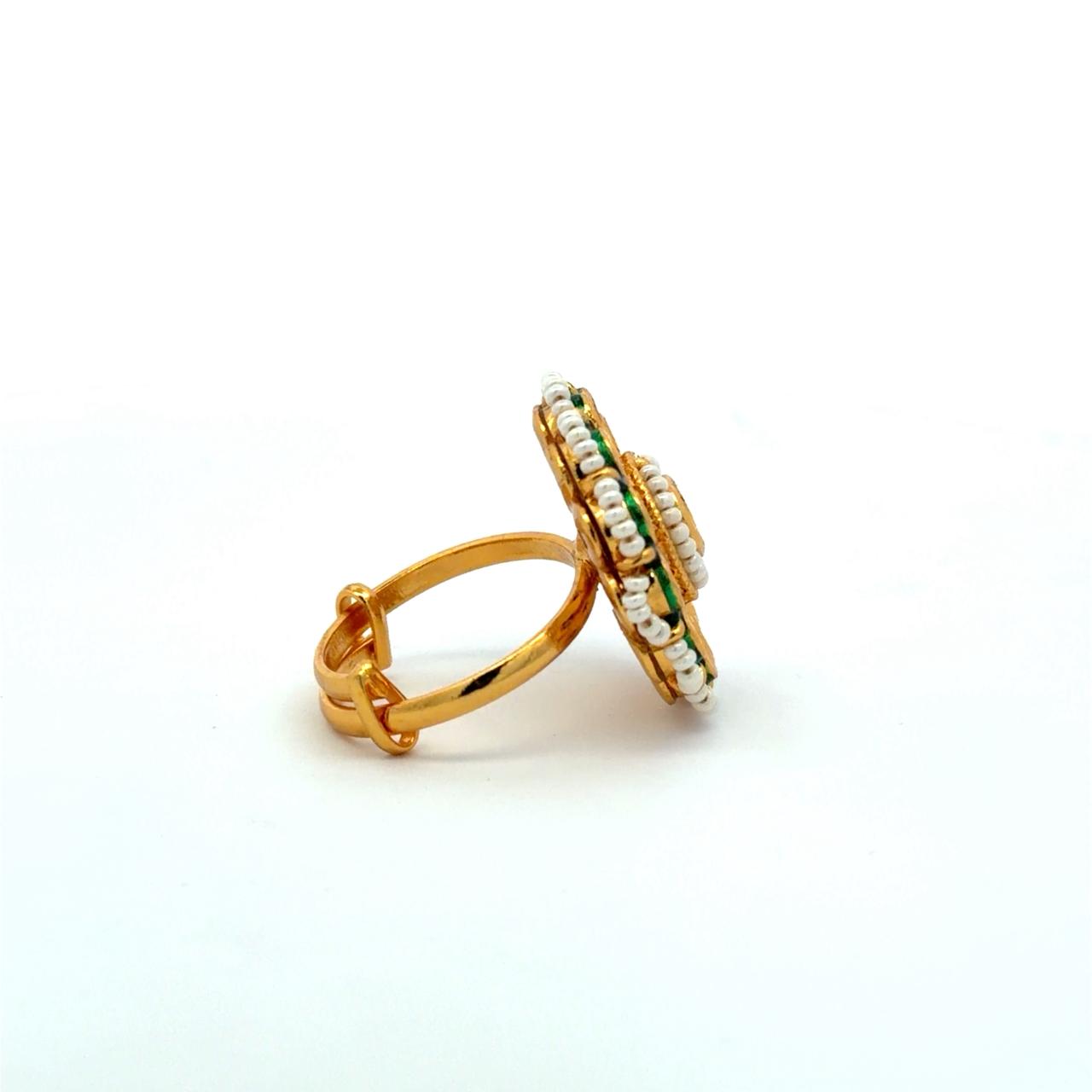 Polki Antara Pearl Adjustable Ring ( Fits all Sizes )