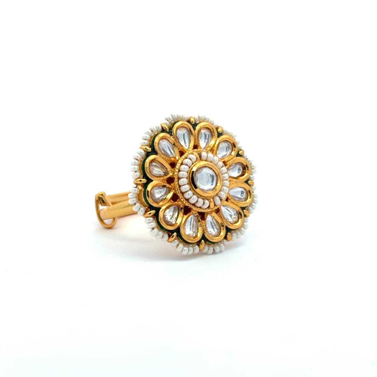 Polki Antara Pearl Adjustable Ring ( Fits all Sizes )