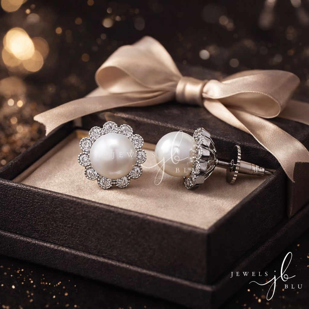 Floral Dolla American Diamond Fresh Water Pearl Studs