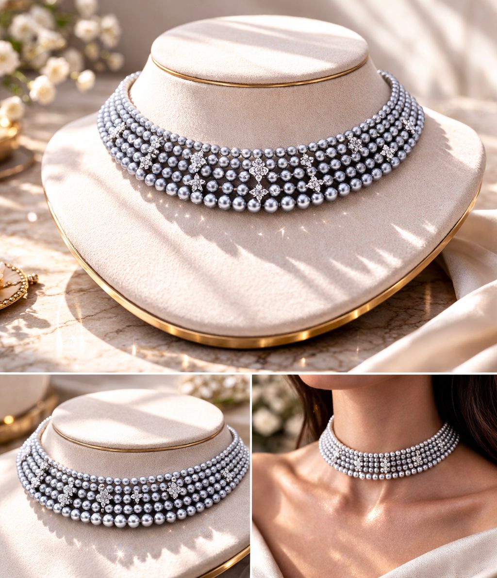 Grey Natural Fresh Water Pearl Choker Necklace for Women