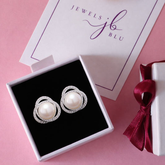 American Diamond Curvy Delna Fresh Water Pearl Studs