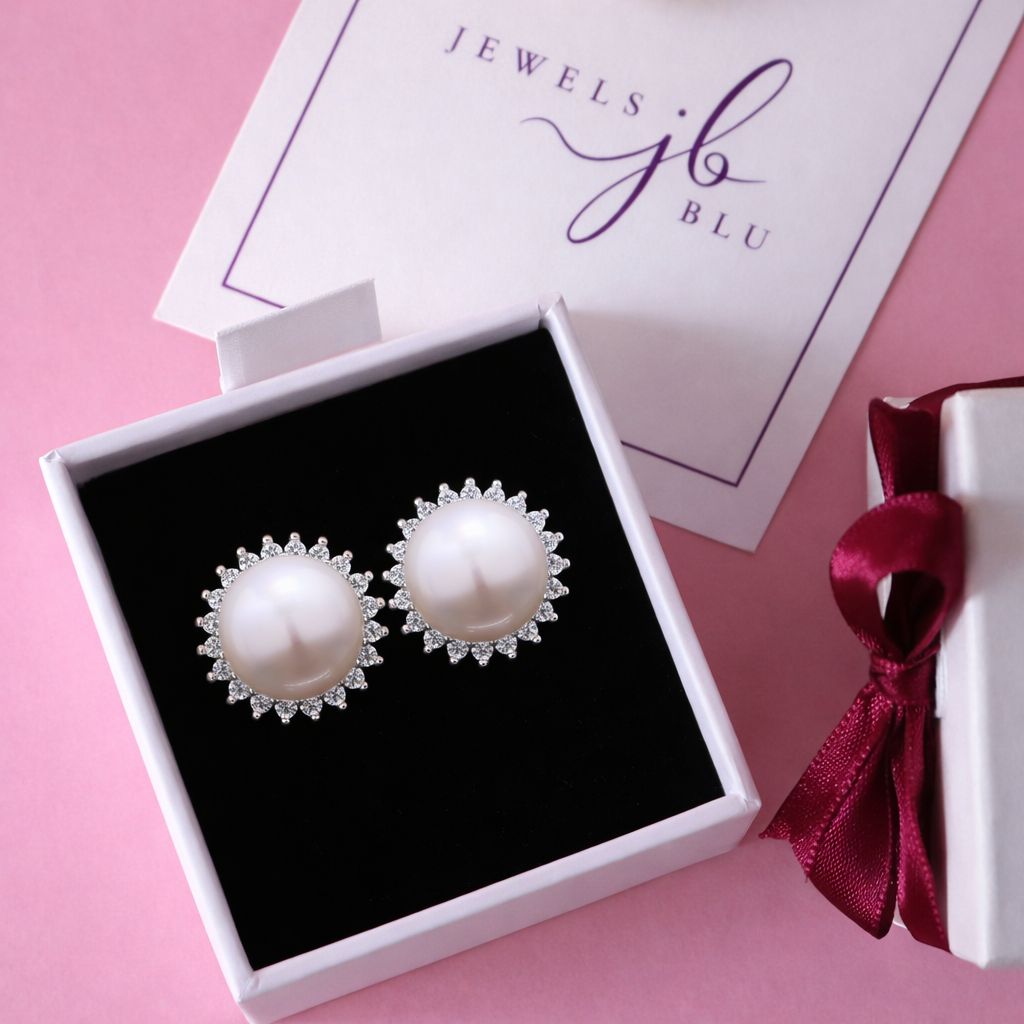 Danita Fresh Water Pearl Studs with American Diamonds