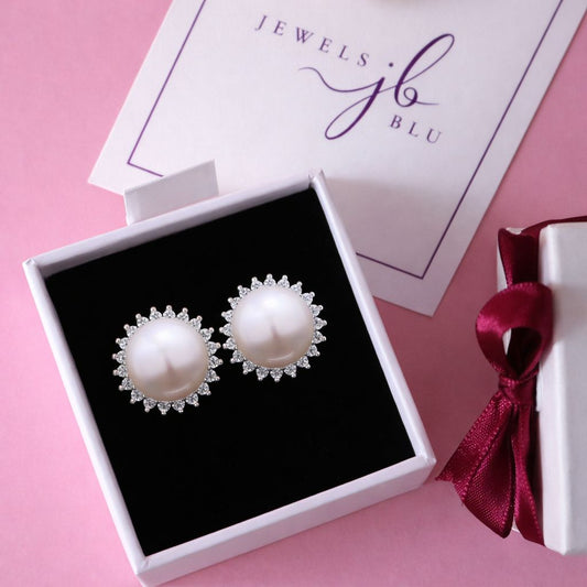 Danita Fresh Water Pearl Studs with American Diamonds