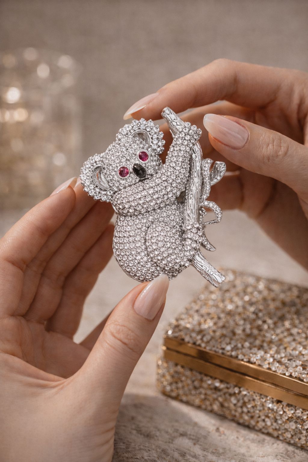 Micro Setting Diamond Studded Koala Bear Unisex Statement Brooch for Men and Women with Ruby Dt
