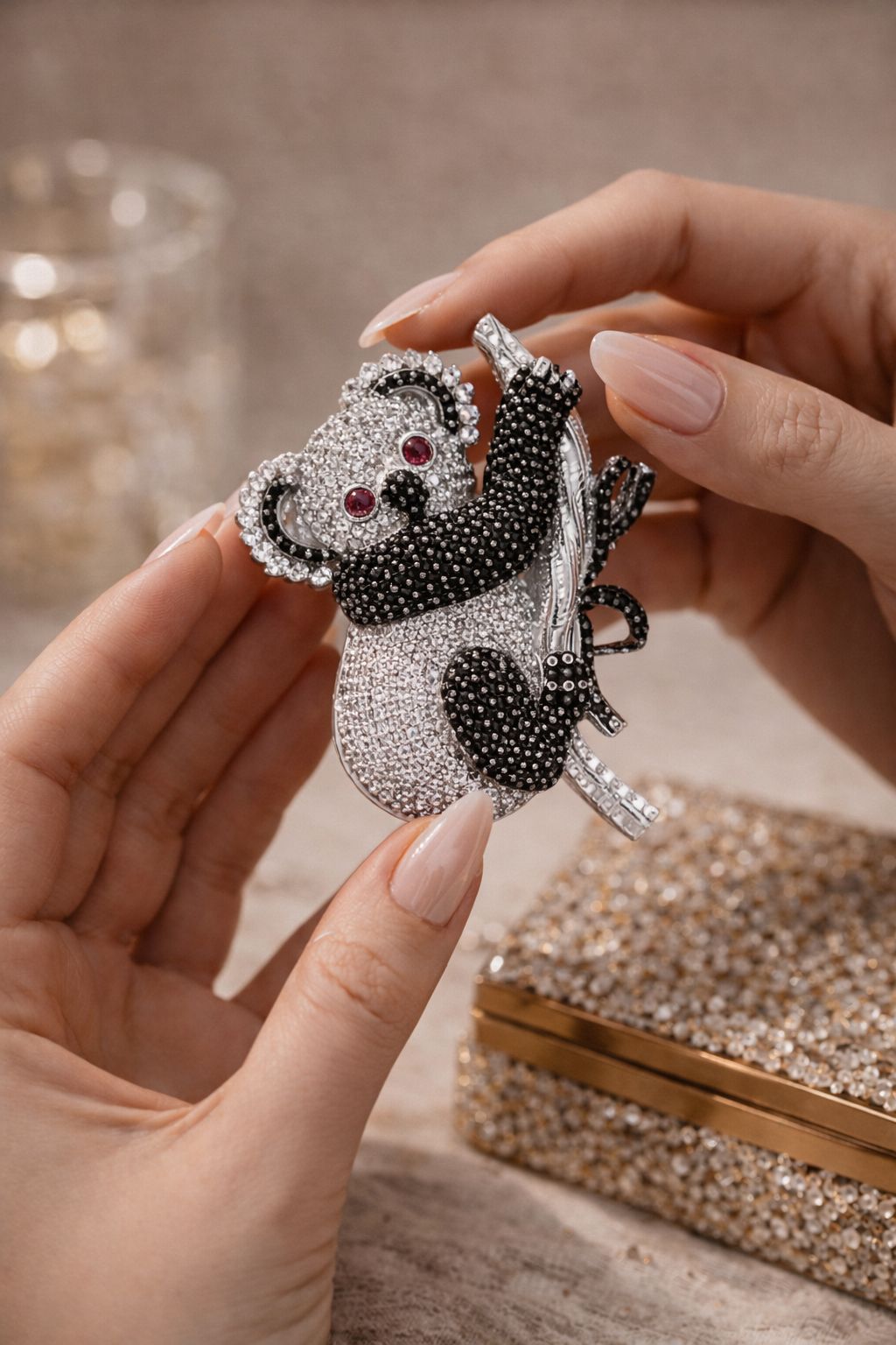 Micro Setting Black  Diamond Studded Koala Bear Unisex Statement Brooch for Men and Women with Ruby Dt